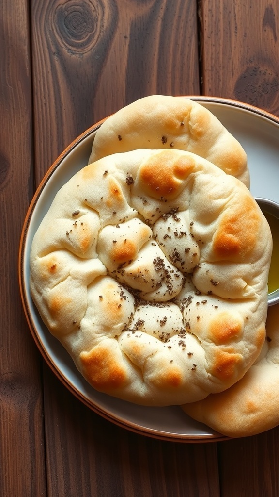 Freshly baked pita bread sprinkled with za